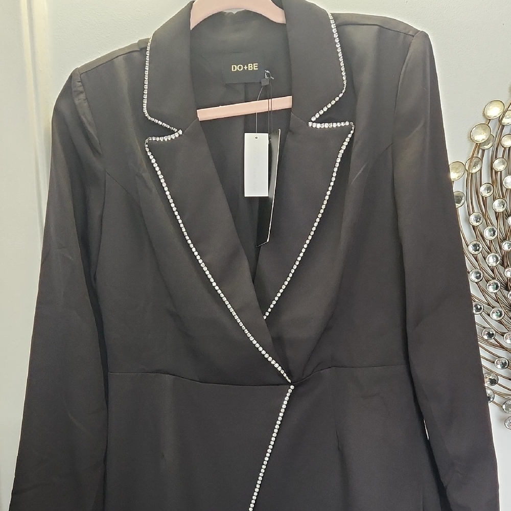 DO+BE Black Mini Dress with Crystal-Trim Blazer Neckline. NWT. Runs small.